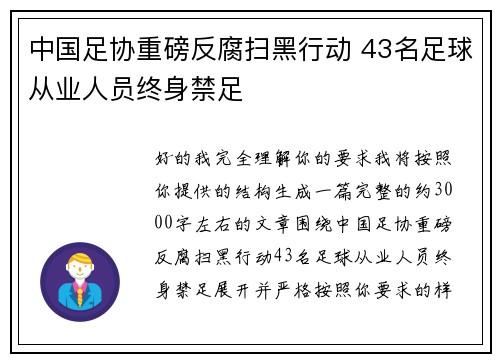 中国足协重磅反腐扫黑行动 43名足球从业人员终身禁足